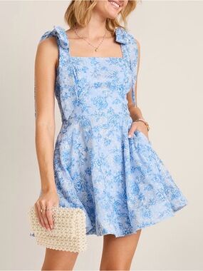 Francesca’s Blue Floral Bow Strap Mini Dress NWT Size Large